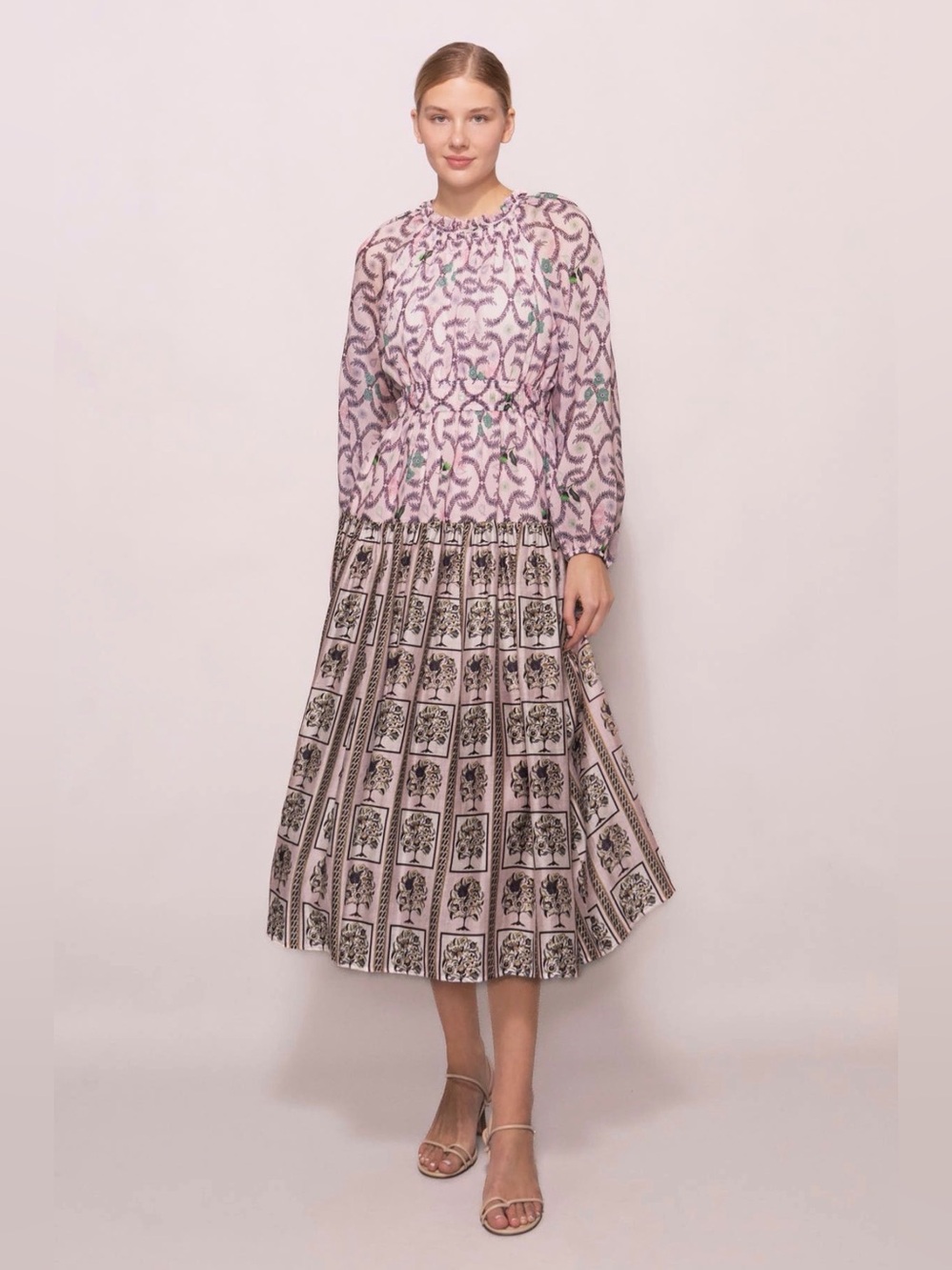 Melloday Printed Shirred Midi Dress | Size Medium NWT